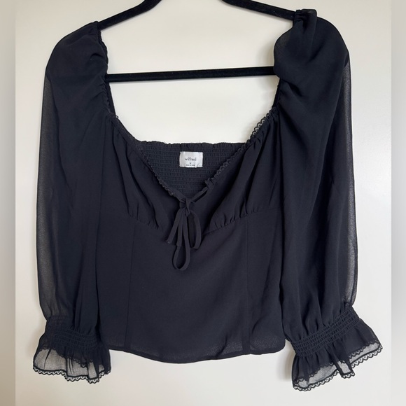 Wilfred Tops - Wilfred Black Sheer Tie-Front Puff Sleeve Blouse